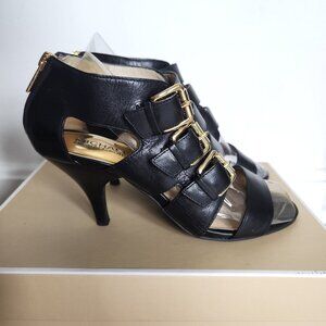 MICHAEL Michael Kors Viola Mid Sandals Black Leather Sz 7 With Box